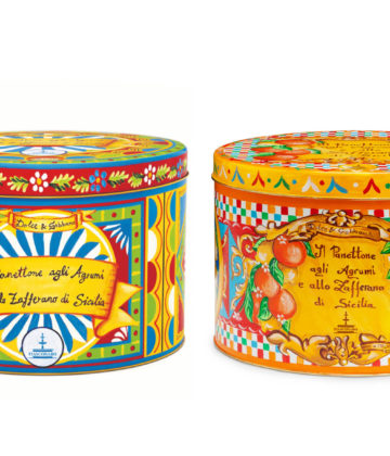 Emballage du Panettone Dolce & Gabbana par Fiasconaro avec ses agrumes siciliens et son safran. Disponible sur My Little Italy