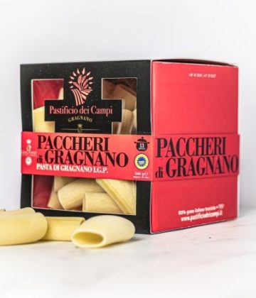 Paquet de 500g de Paccheri di Gragnano IGP, pâtes artisanales italiennes de Gragnano offertes par My Little Italy.