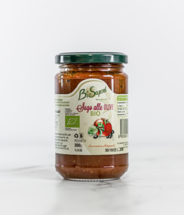 Glas Bio Tomatensauce mit Oliven 300g, perfekt für Ihre mediterranen Rezepte, erhältlich auf My Little Italy.