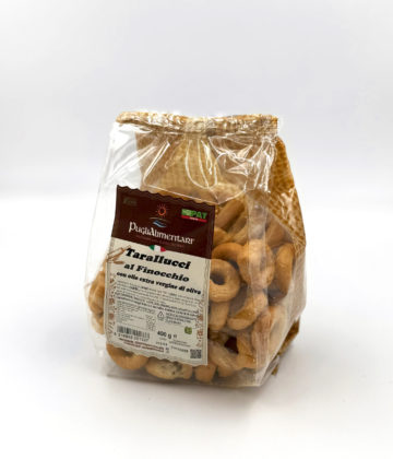 Sachet de Tarallini au fenouil, biscuits apéritifs des Pouilles parfumés au finocchio en format 400g